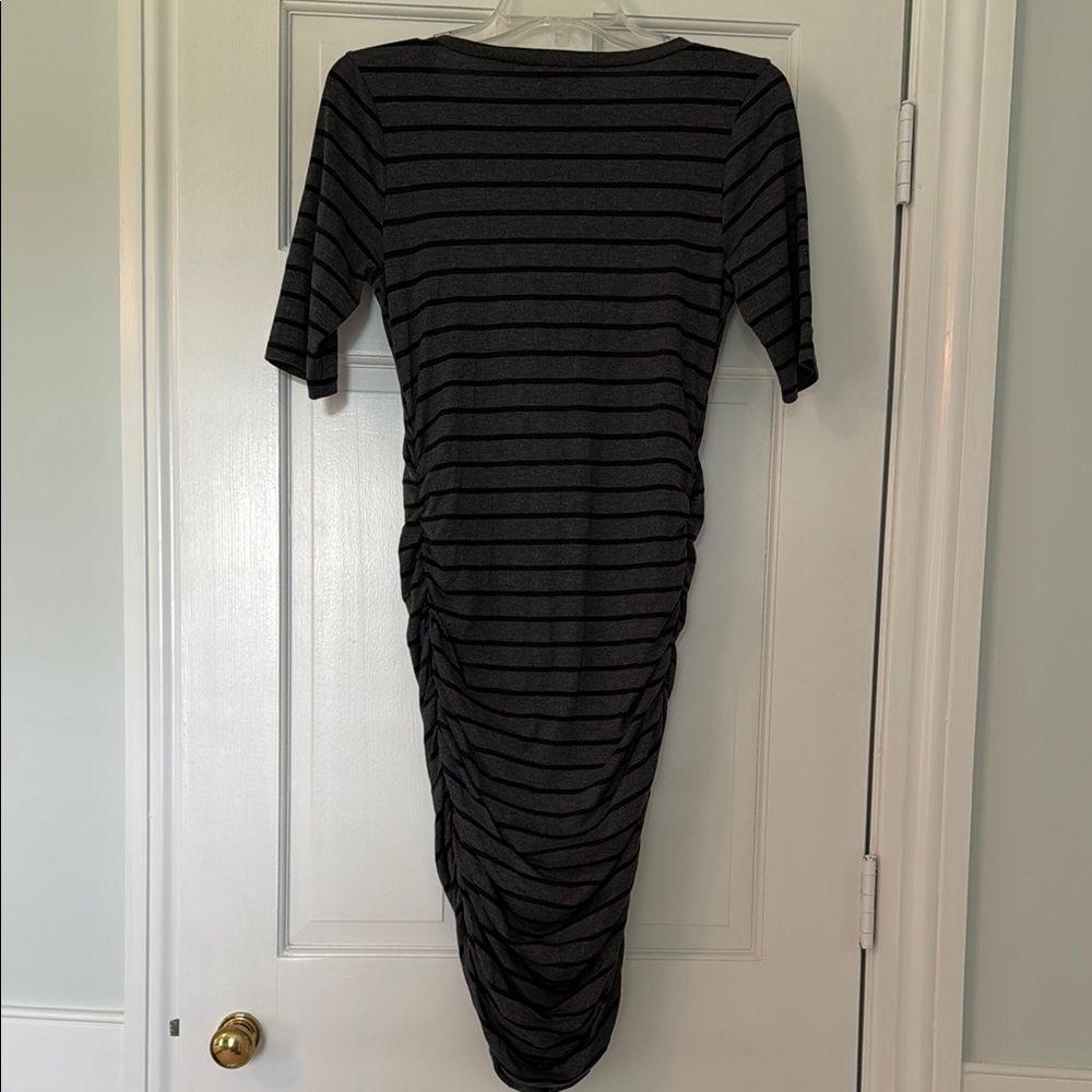 Striped Black and Gray Maternity Dress - Picture 3 of 4